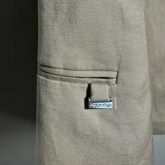 CALVIN KLEIN Beige Women Linen Blazer 3/4 Cuffed Sleeves Size 14 - Picture 9 of 10